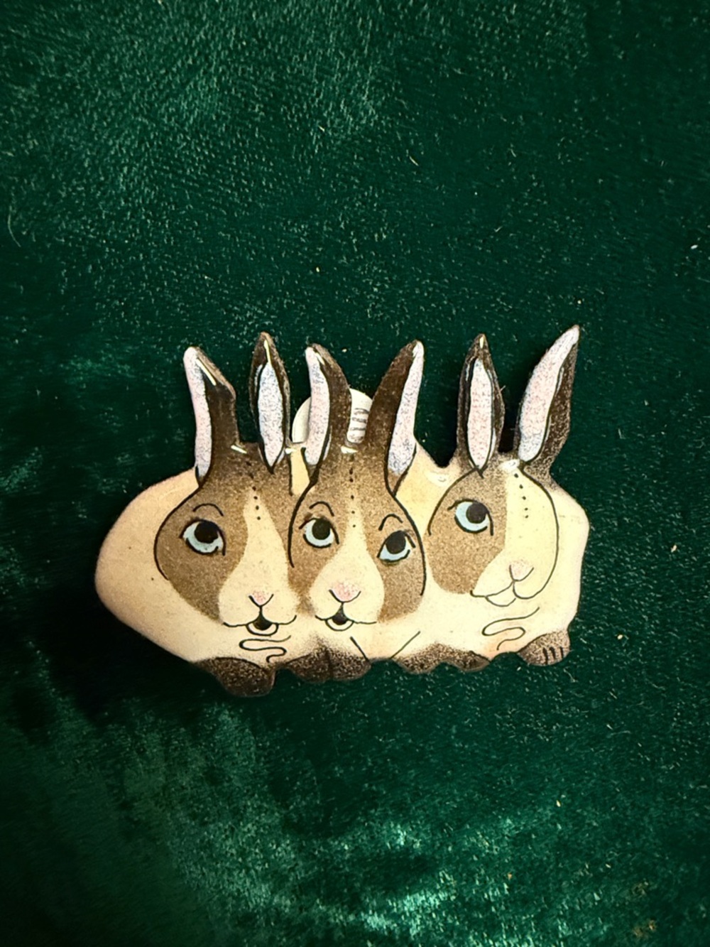 Handcrafted Brown and Cream Rabbit Trio Pin